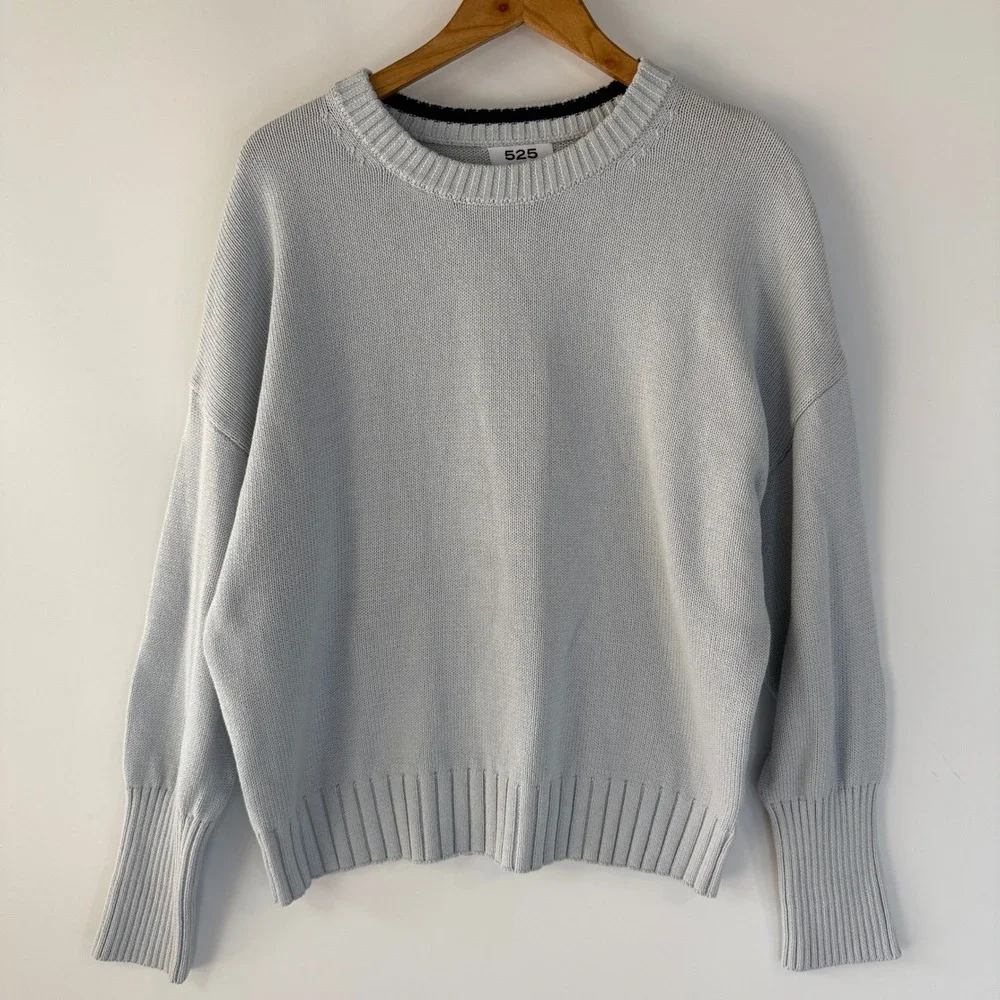 525 America Crewneck Sweater Womens L Light Blue Oversized Cotton Knit 12892